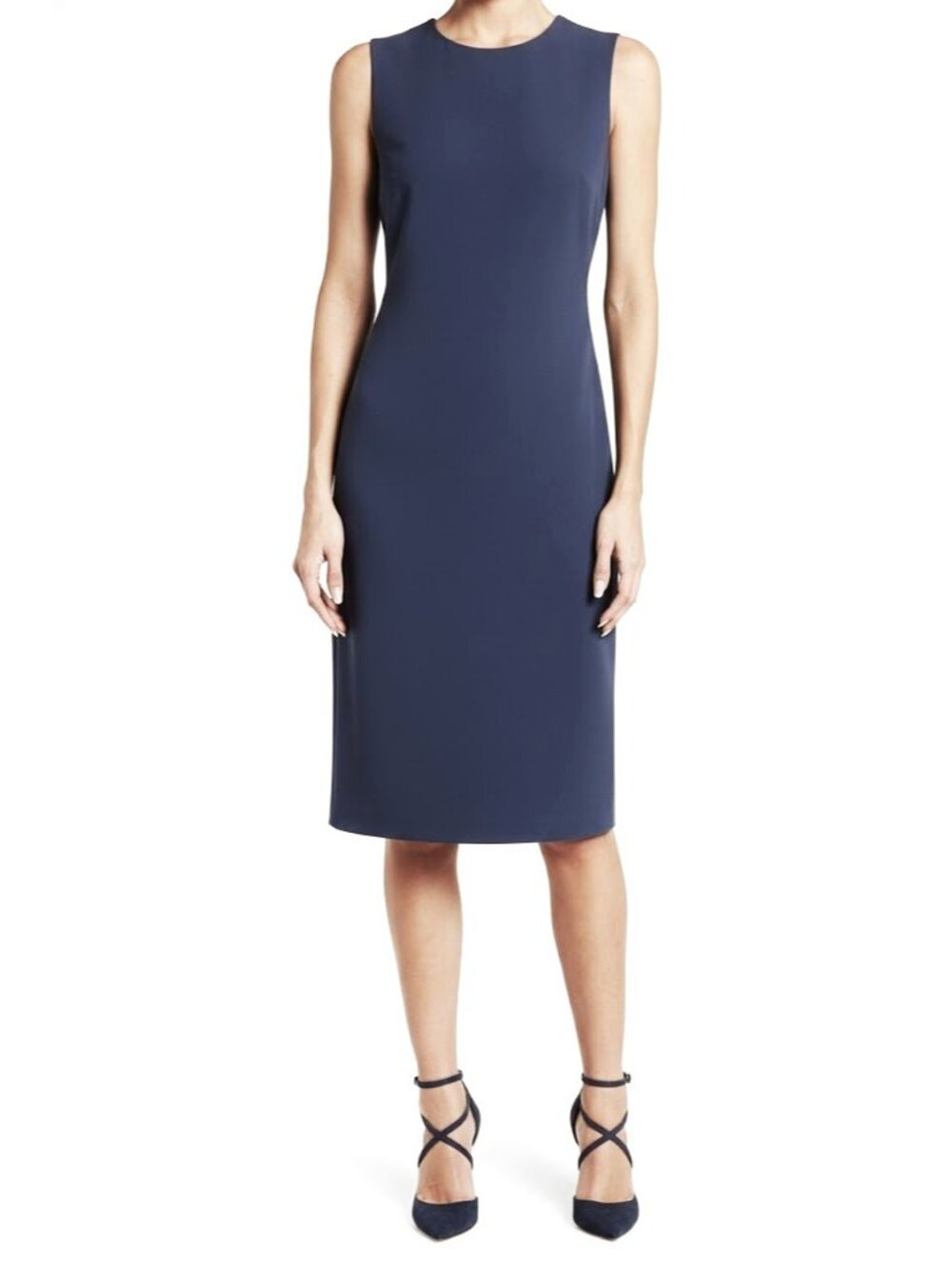 NWT Theory Eano in Spring Navy Blue Modern Crepe Sheath Dress 10